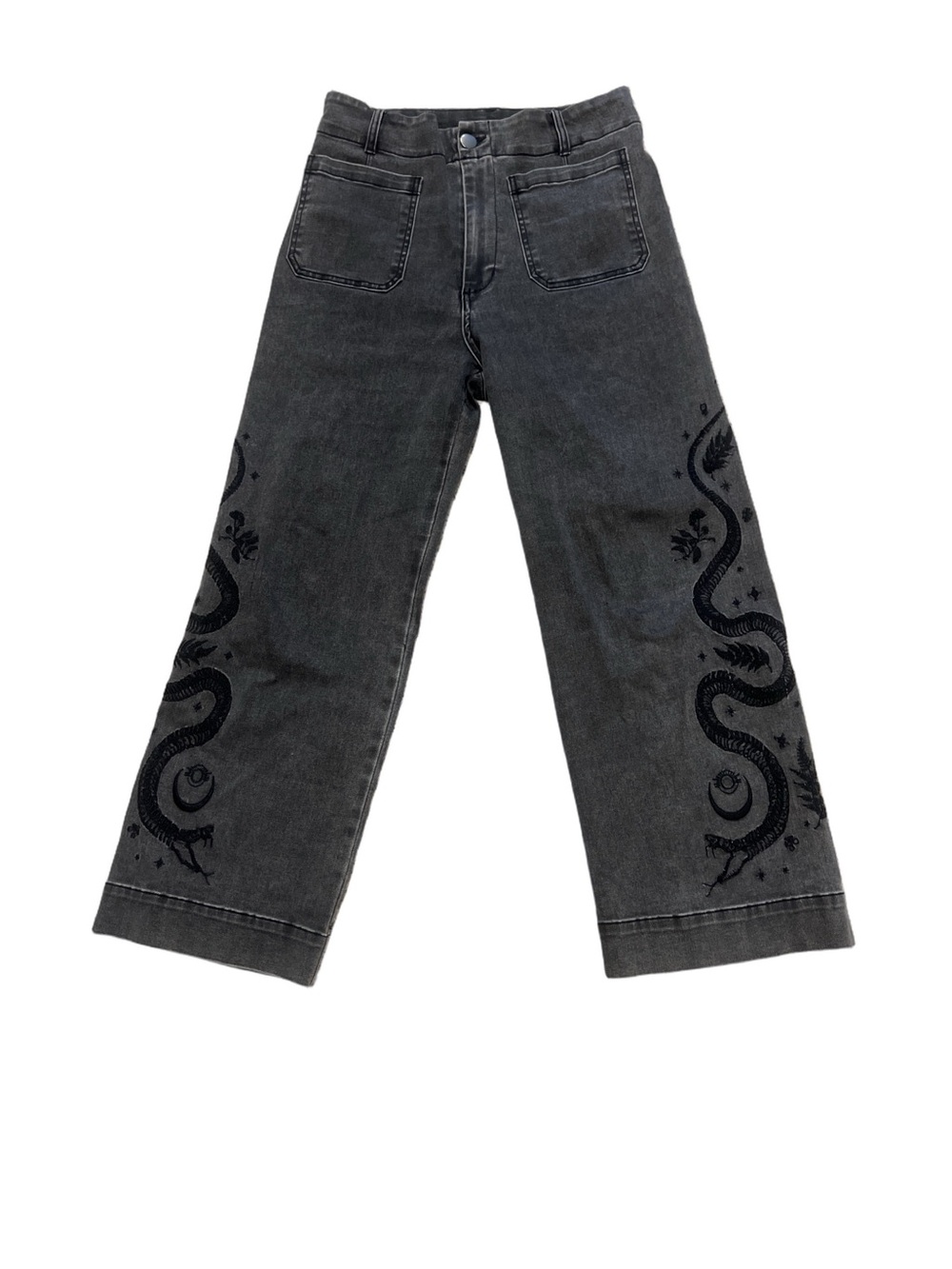 Midnight hour Black Embroidered Wide-Leg Women’s Jeans - Picture 3 of 5